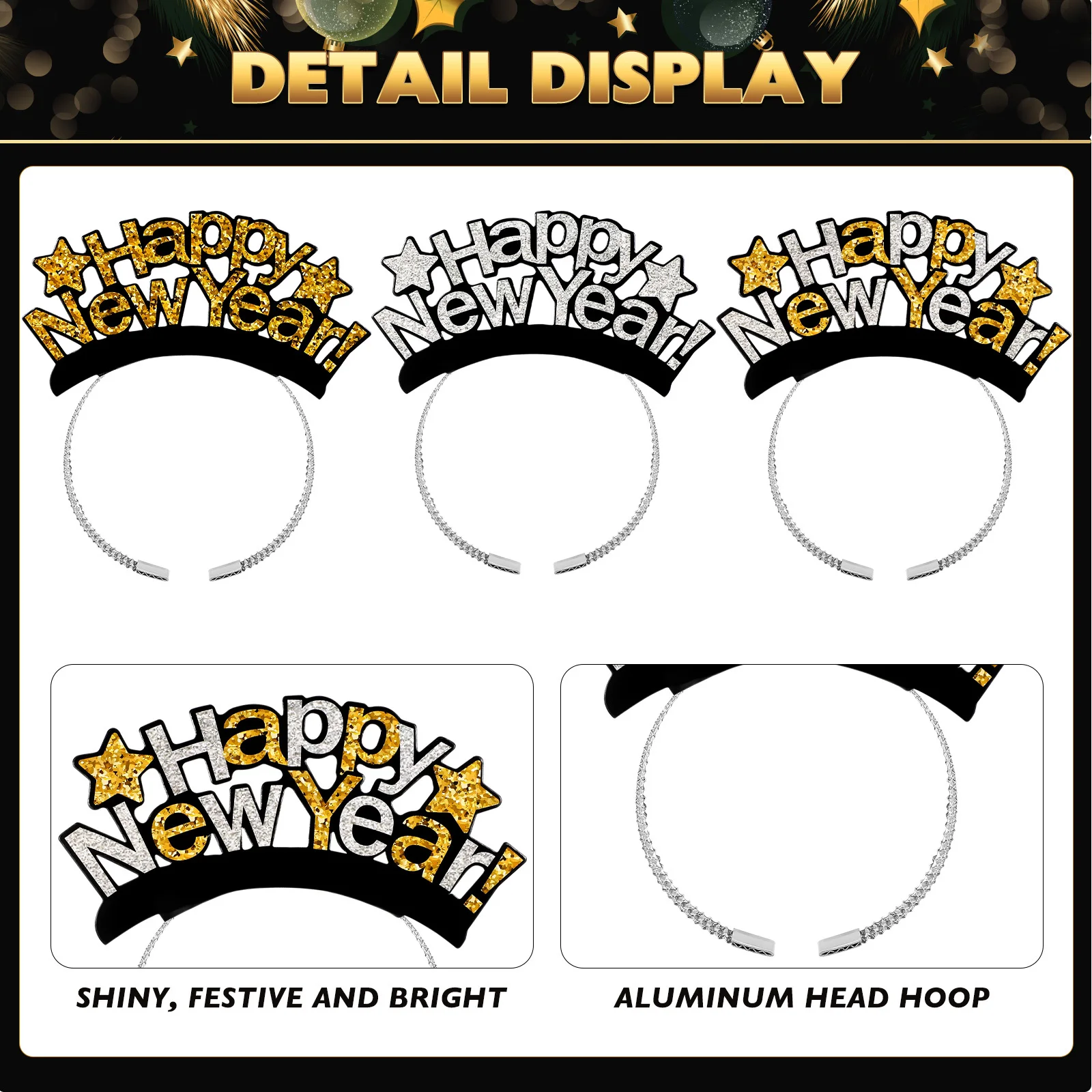 

New Year Party Set 2024 Lightweight Hats With Blessing Letters Photo Props For Countdown Masquerade Carnival Party