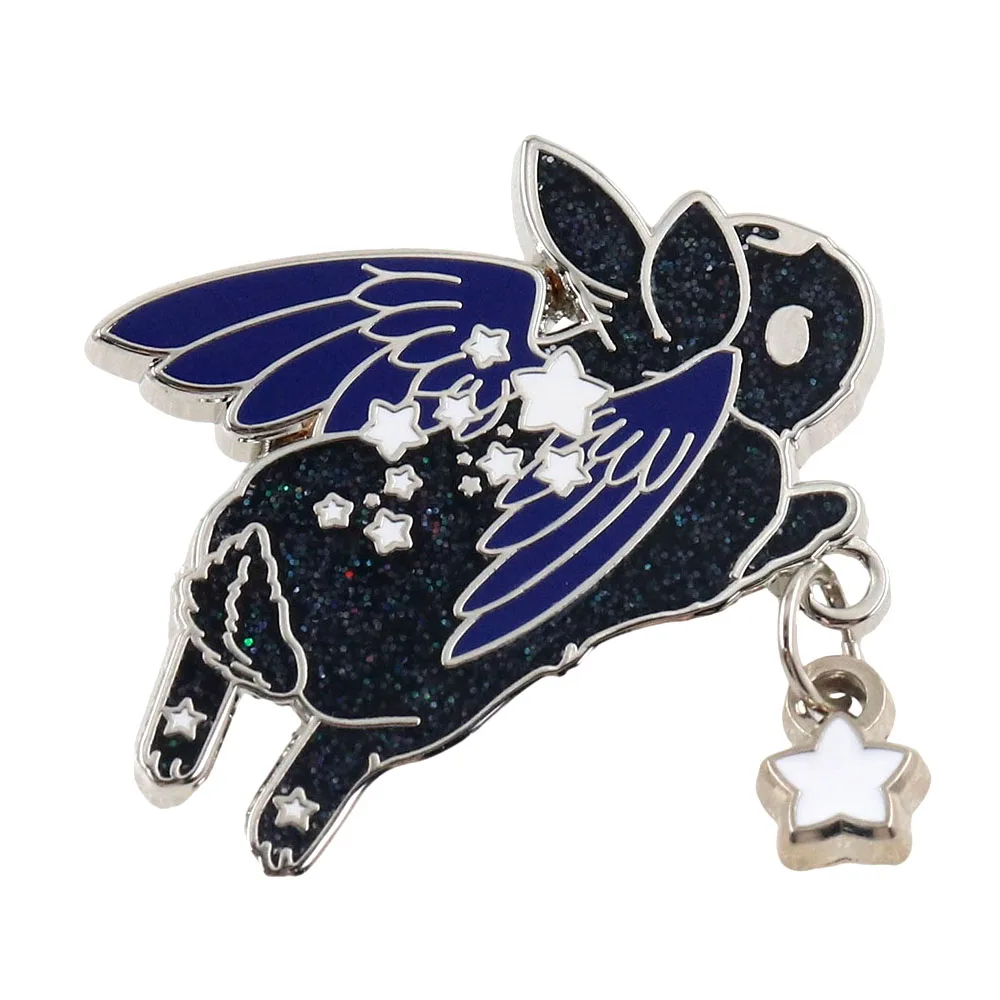 Kaninchen mit Flügeln, Abzeichen, schwarzer Stern, Chaser-Hase, Emaille-Anstecker, fliegendes Tier, Brosche, ideal für Rucksäcke, Hüte, DIY-Dekoration, Geschenk. – Detail 1