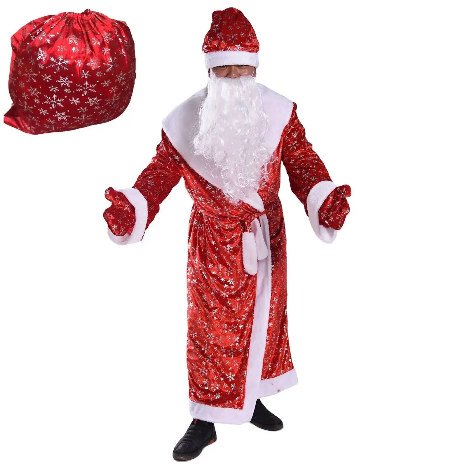 عيد الميلاد سانتا كلوز تأثيري حلي كلاسيكية حمراء ديلوكس المخملية عيد الميلاد الرجال سانتا كلوز بدلة تنكرية حفلة عيد الميلاد السنة الجديدة