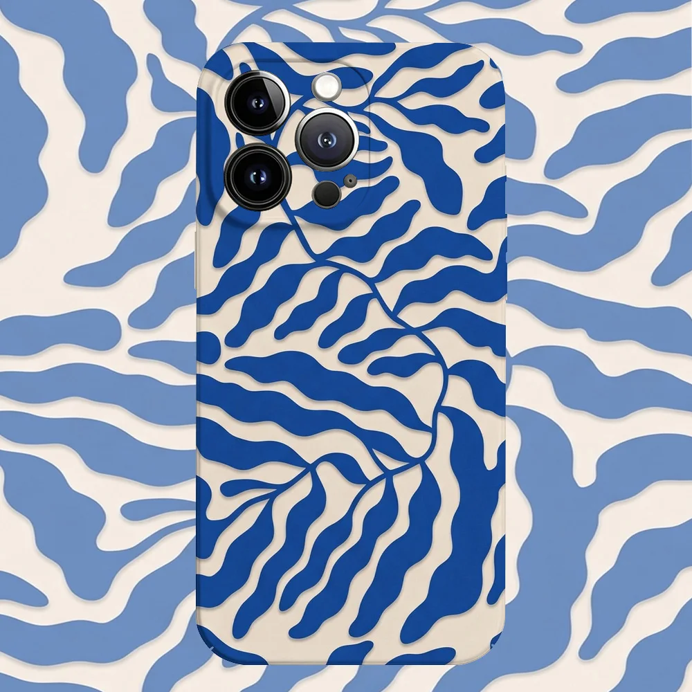 Blue Fern Pattern Phone Case for Samsung Galaxy S20 S21 S22 S23 S24 S25 FE Plus Note20 Ultra 4G 5G Glossy Film Hard PC Cover