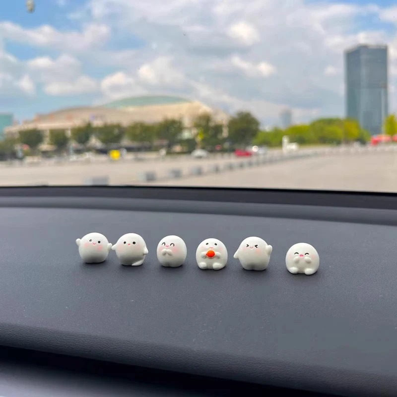 6pcs Funny Cute Round White Elf Resin Craft Miniature Figure Tiny For Car Center Console Navigator Decoration