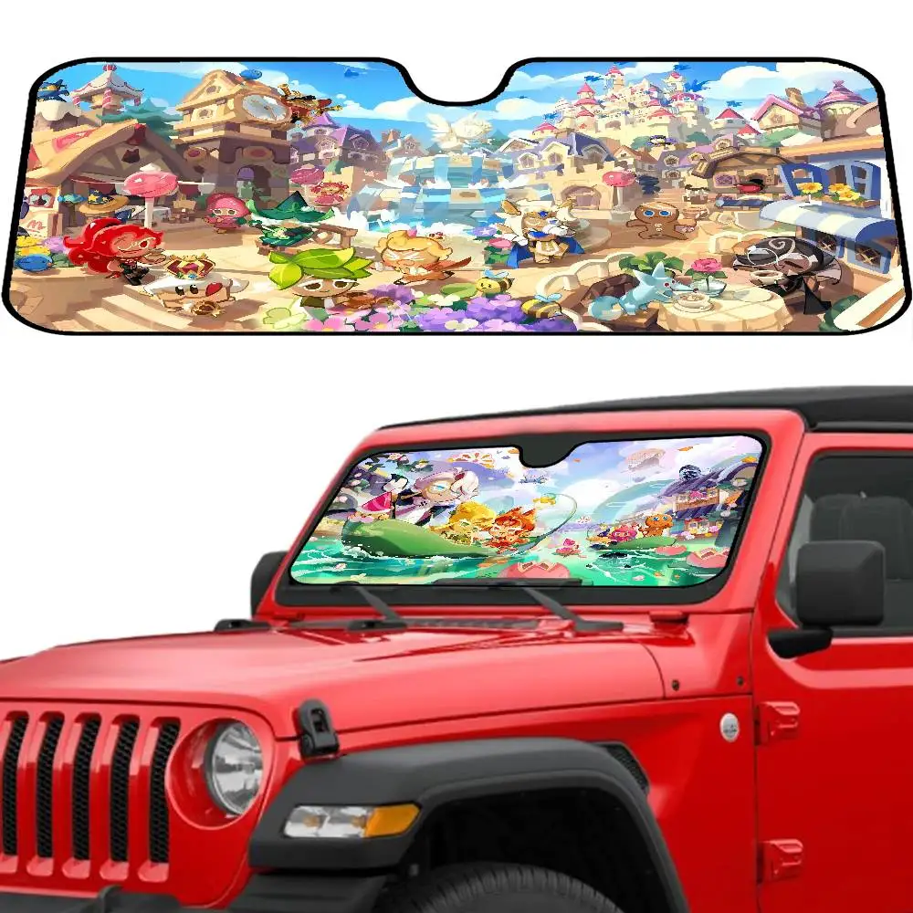 

C-Cookie Run Kingdom Car Windshield Foldable Sun Shade Cover Block Reflector Portable Breathable Anti UV Protector Screen