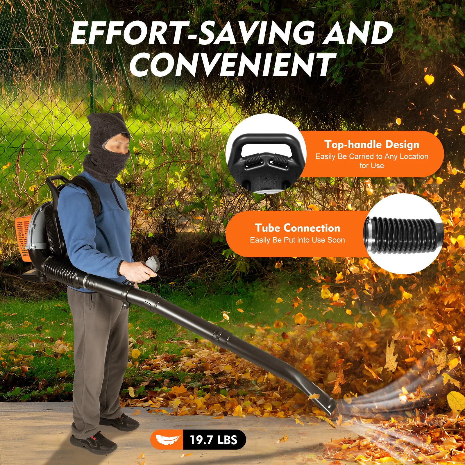 

63CC 2-stroke Gasoline Leaf Blower Backpack Snow Removal Grass Lawn Leaves Blower Garden Yard Sweeping Tool Air-cooled