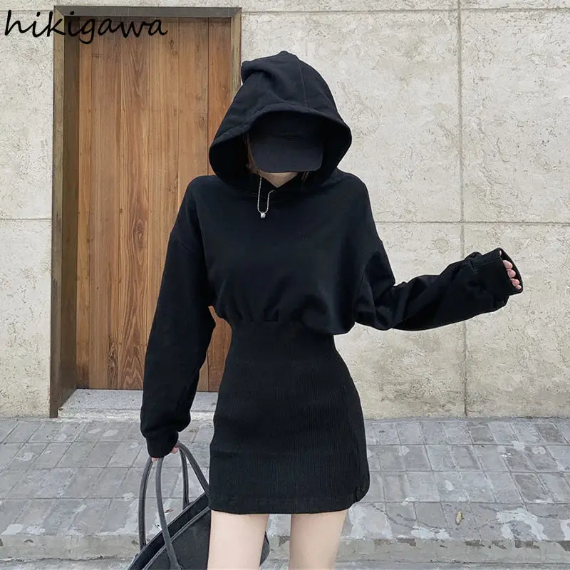 Capuchon Harajuku Y2k Jurk 2024 Vestidos De Mujer Dameskleding Slanke Taille Dikke Casual Gewaad Femme Chic Bodycon Mini Jurken