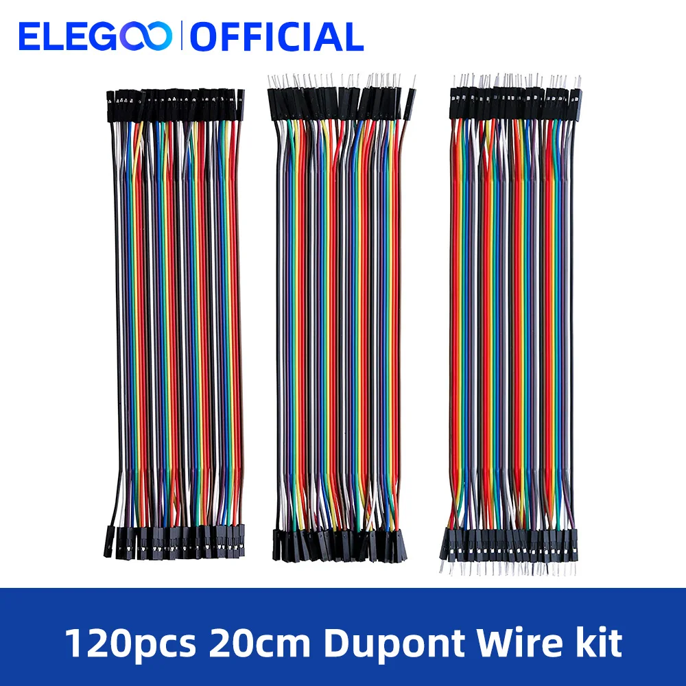 ELEGOO-Kit de Cables de puente multicolores Dupont, placa de pruebas de 20cm, Compatible con proyectos Arduino, 120 unidades