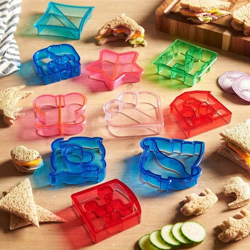 Sandwich and Cookie Cutters Set Fun Shapes Animal Puzzle Butterfly Stainless Steel and Plastic Food Molds for Kids Lunch Bento