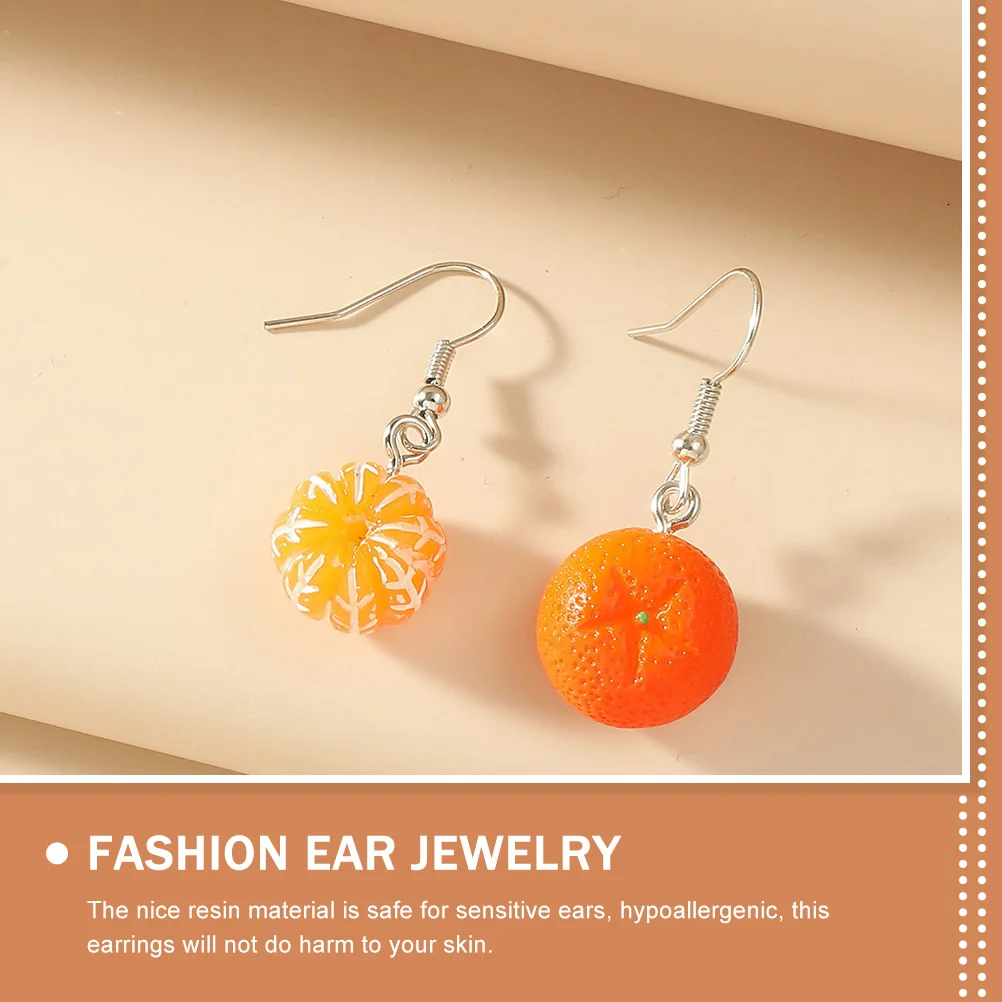 2 Pairs Trendy Earrings Orange Simulated Fruit Jewelry Design Women Oranges Shape Dangle Fashion Girl