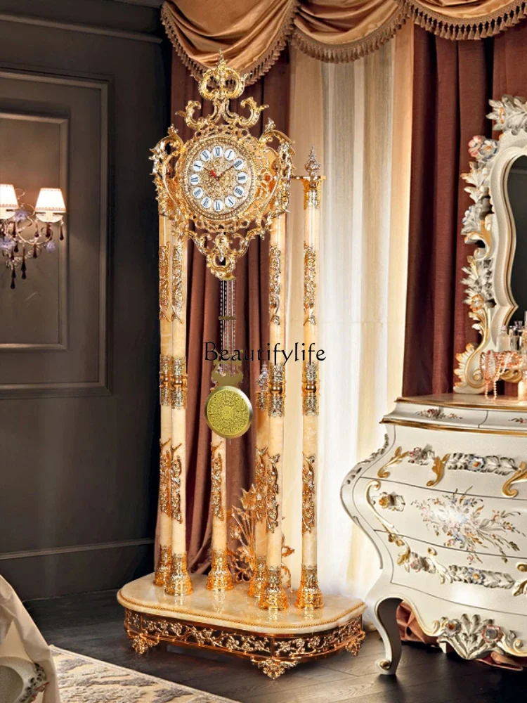 

yj5European-Style Rose Aurora Standing Grandfather Clock Luxury Villa Home Living Room Crystal the Grandfather Clock