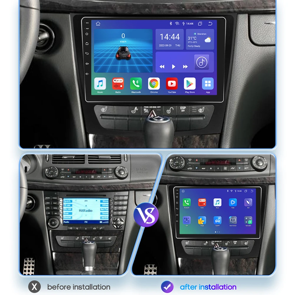 Wireless CarPlay Android Auto Radio For Mercedes Benz E class W211 E300 2002-2010 Wifi 4G Car Multimedia GPS 2din autoradio RDS