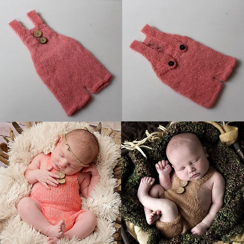 

Photography Clothing Crochet Knitted Solid Color Sling Overalls Soft Mohair Baby Romper Studio Newborn Photoshoot Outfits Props