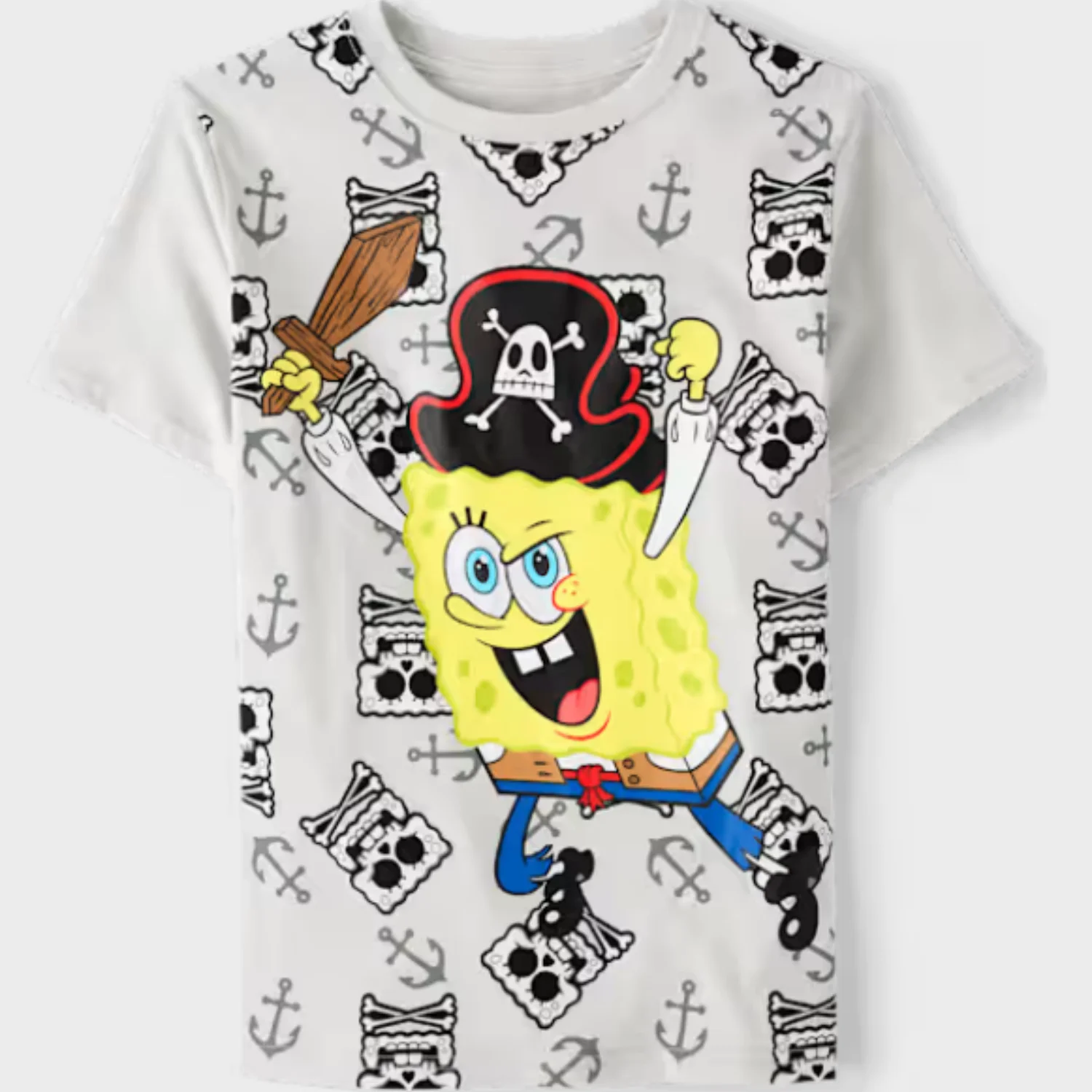 تي شيرت SpongeBob SquarePant Pirate Graphic لعام 2026 - تي شيرت قطني صيفي رمادي، زوجين للبالغين/الأطفال #4