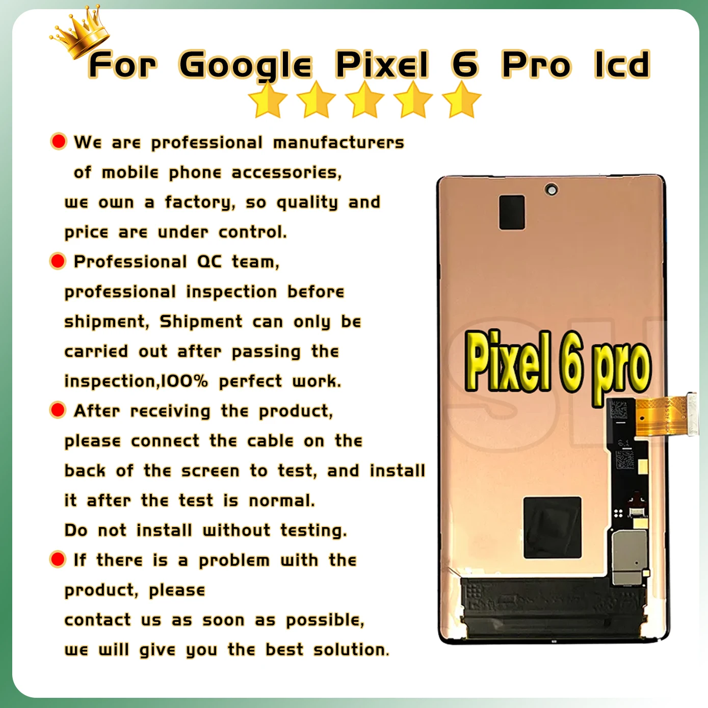 AAA Quality AMOLED For Google Pixel6 Pro Display Repair Parts For Google Pixel 6 Pro GLUOG, G8VOU LCD Display Touch Digitizer