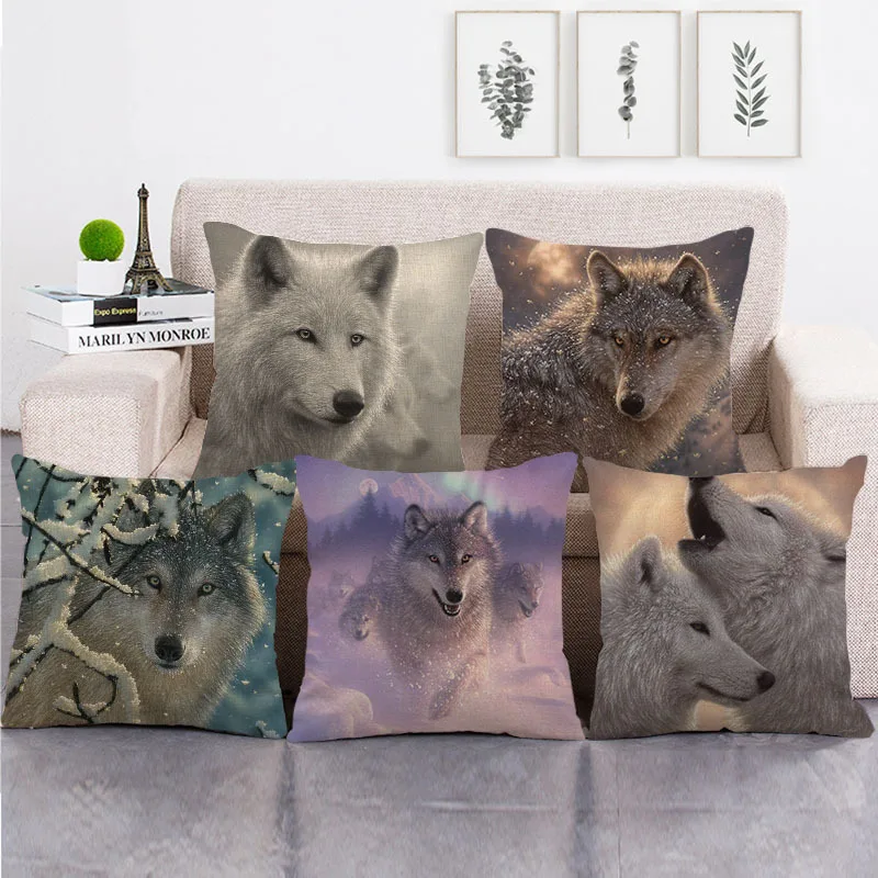 

Animal Print Pillowcase 45x45cm Forest Wolf Linen Pillow Cover Sofa Decorative Cushion Cover Art Print Throw Pillow Case 50x50cm