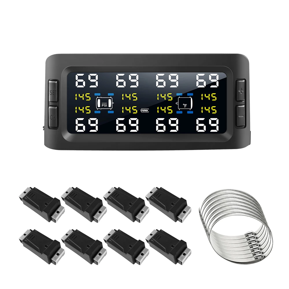 

Специальная система контроля давления в шинах для 8-колесных прицепов-дач на солнечной энергии, обнаружение утечек воздуха в реальном времени, сигнализация при высокой температуре