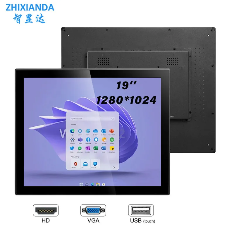 ZHIXIANDA 19'' 1280*1024 LCD Capacitive Touch Display VESA Wall Mounted Waterproof Flat Screen Industrial Monitor HD VGA USB