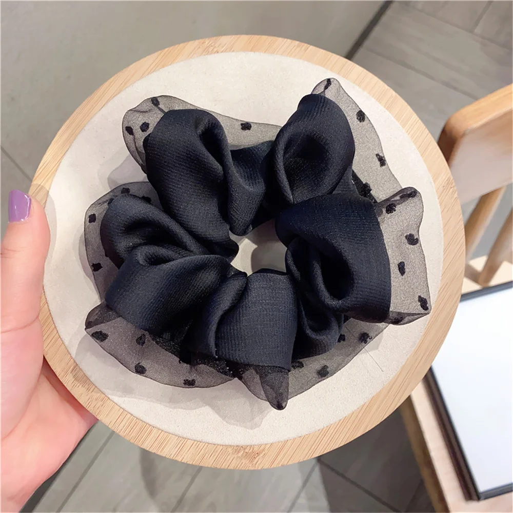 Black Chiffon Scrunchies Women Mesh Elastic Hair Bands Rope Korean Girls Ponytail Hair Tie Rubber Band Fashion Hair Accessories