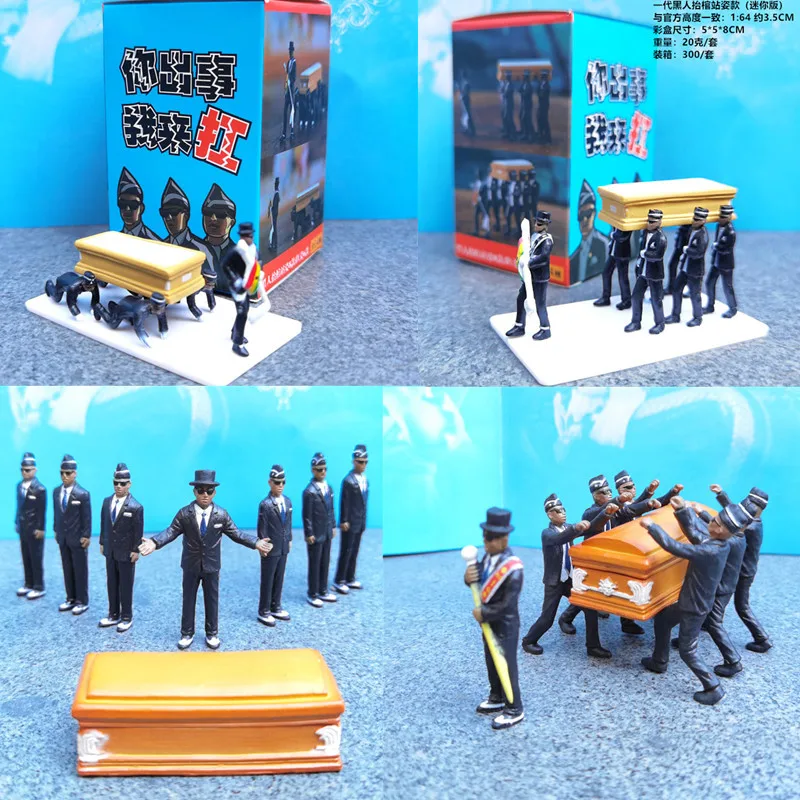 

2025 New 1/64 Scale Black Coffin Lifting Miniature Resin Material Doll Set DIY Scene Matching Holiday Gift Toy Handmade Model