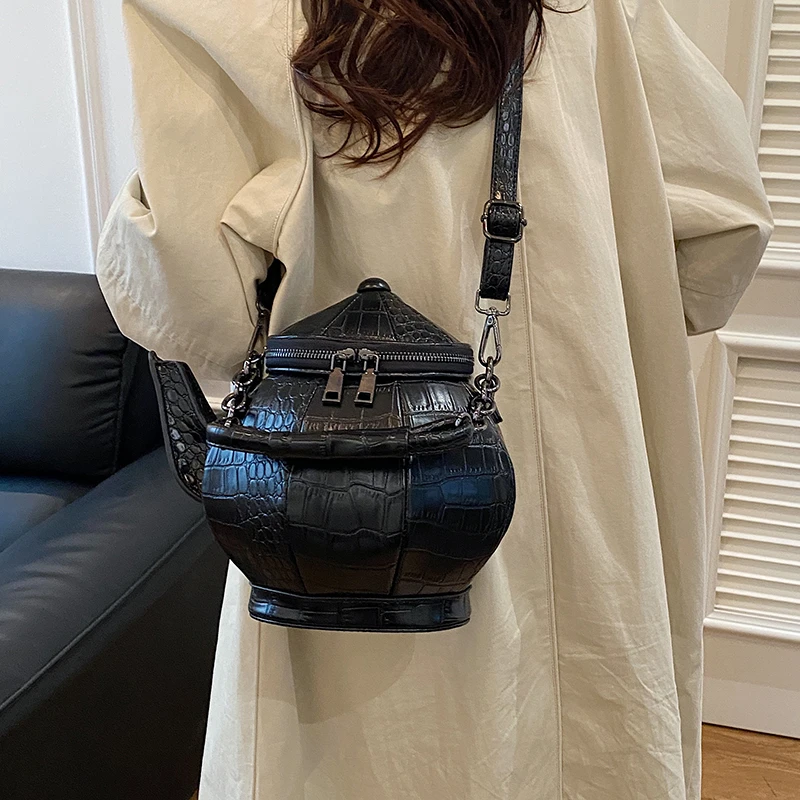 

Сумки на плечо и через плечо с узором аллигатора из искусственной кожи, однотонные сумки на молнии, супер крутые цепочки в форме чайника, креативные женские сумки, новинка 2023 года