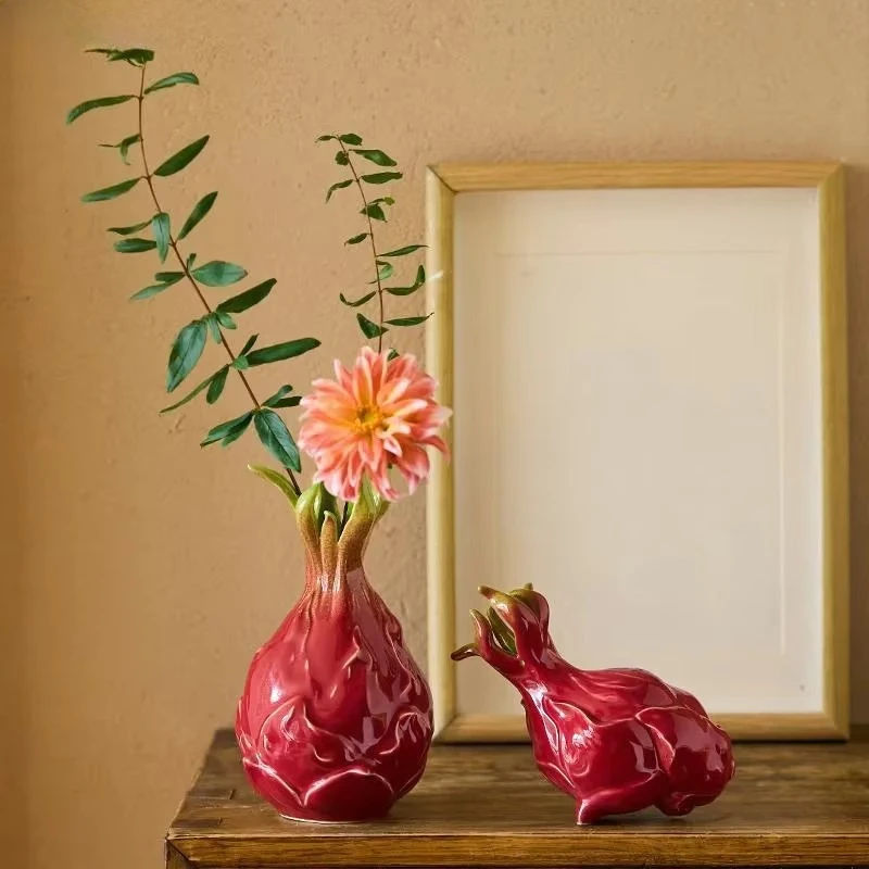 Creative Pitaya Shape Ceramic Vase Desk Decoration Flowers Arrangement Artificial Flower Decorative Vases Room Aesthetic Decor