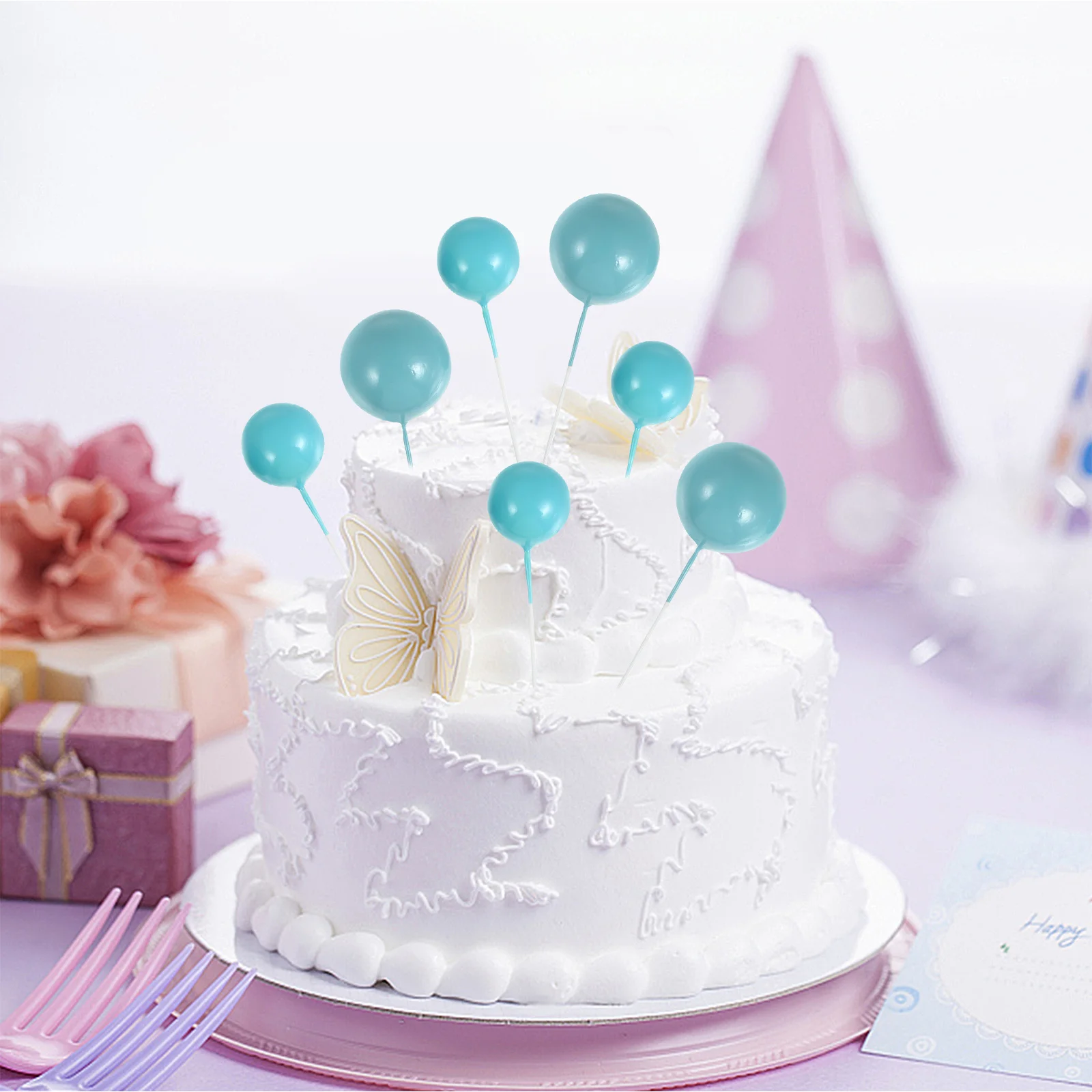 

20Pcs Decorative Foams Ball Cake Picks Bright Color Lightweight Insert Toppers Birthday Wedding Party Cake Topper