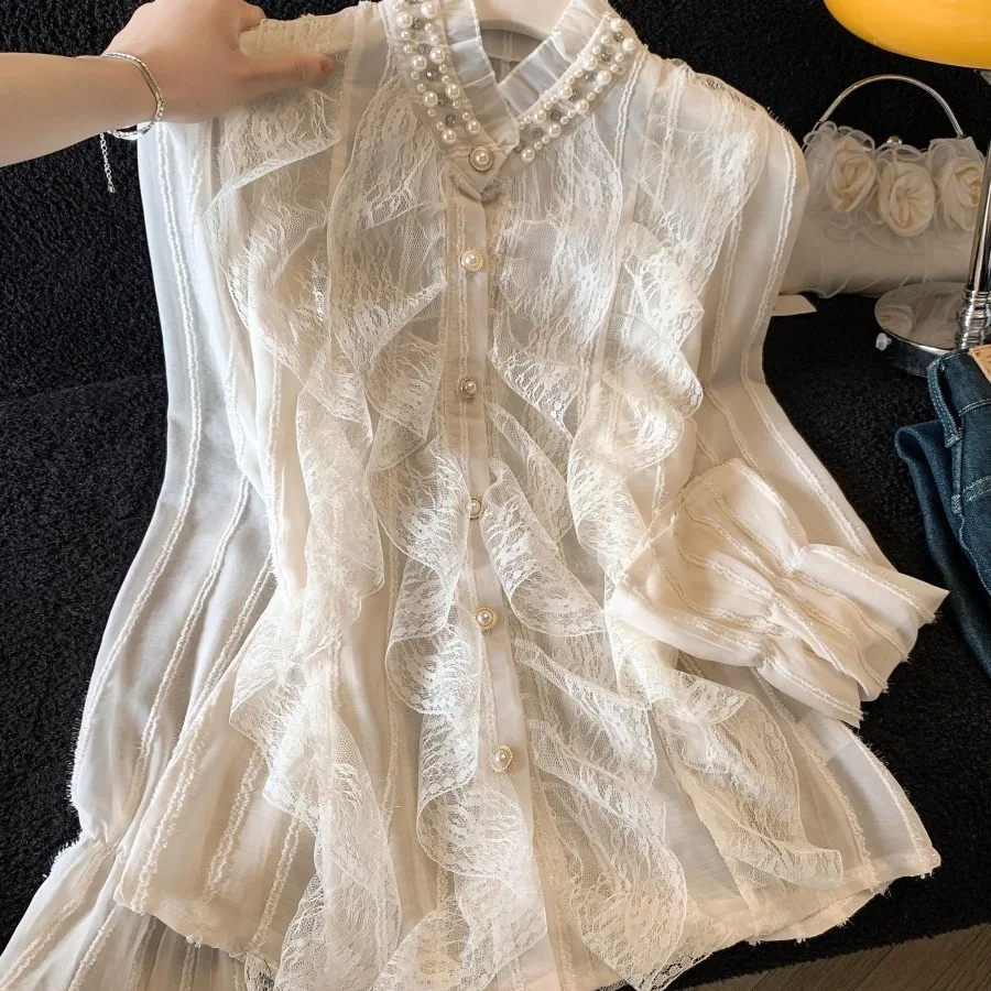 

Spring 2026 Women's Chiffon irt Lace Base Layer Top Inner Wear Faionable Princ Sle Casual Long Sve Daily Outfit