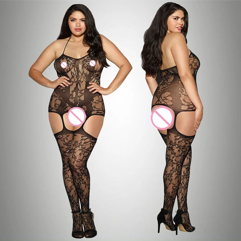 Plus Size Womens underwear Bodysuits Catsuit  Transparent Open Crotch Sex Clothes See Through Body Stockings Mesh Mesh Hot Ero