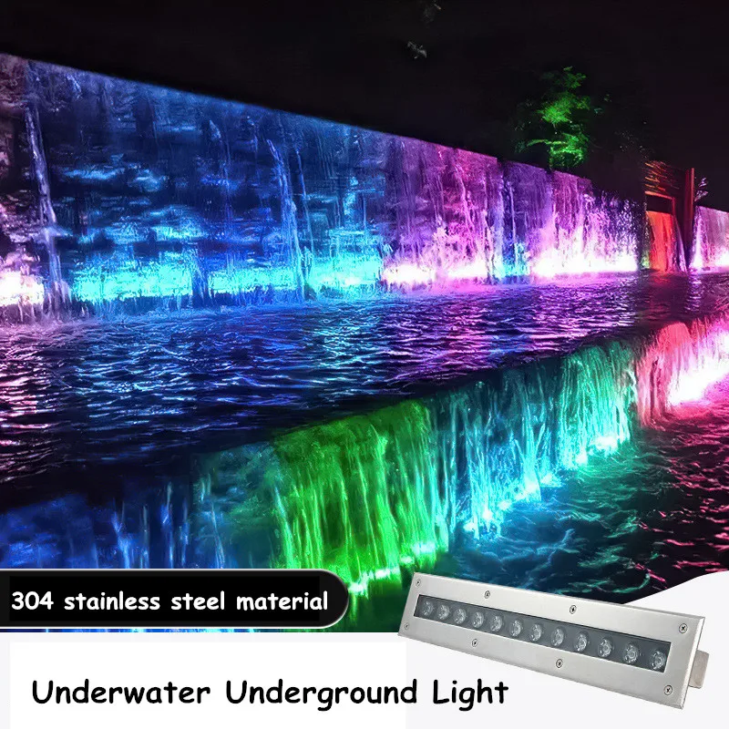 

All stainless steel LED Underground Lights Strip Underwater Lights Pool Wall Lights Water Curtain Waterfall Landscape Spotlight