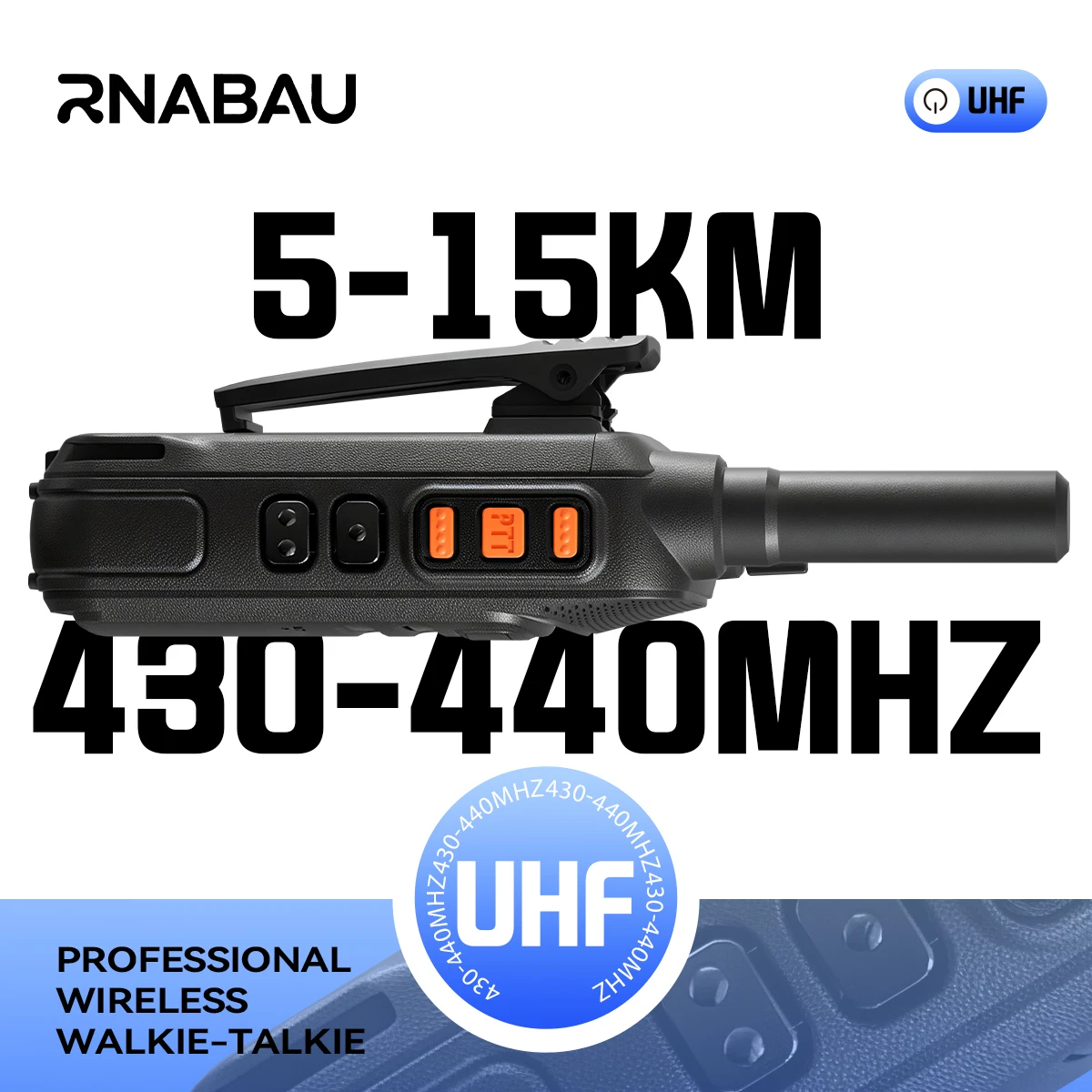 RNABAU X7 - Juego de Walkie Talkies UHF Profesionales de Largo Alcance (3-10 km) - 400-470 MHz, 16 Canales, Transceptor de Radio Bidireccional Portátil