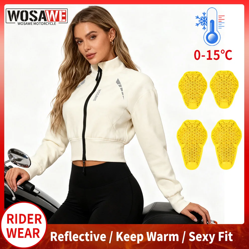 WOSAWE Winter Women Motorcycle Jacket Motocross Soft Gear Coat High Collar Thermal Fleece Cropped Jacket Sexy Fit Warm Jackets