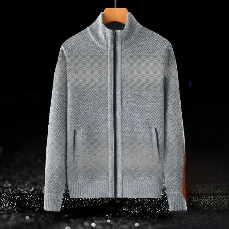 

Men's Large Size Fce Lined Knitted Sweater Coat Spring Autumn Open Cardigan Warm Woolen Men's Outerwear Ci Walk Sle