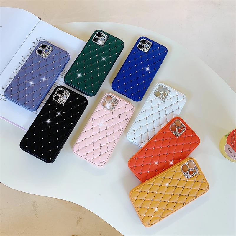 Luxury Bling Diamond Leather Wrap Anti-drop Case for iPhone 14 Plus 13 12 11 Pro Max With Camera Protection Soft Silicone Cover