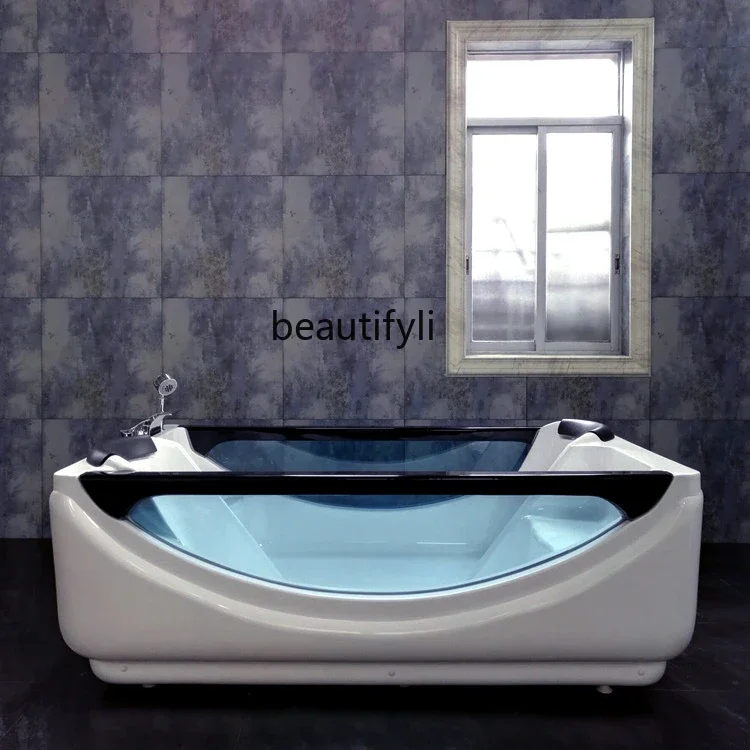 

ss1001 European rectangular acrylic bathtub independent double glass skirt surfing massage constant temperature