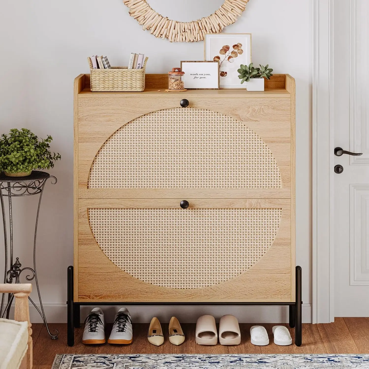 كابينة الأحذية Sorage 2 Flip aers، صنفرة أحذية خشبية Sorage anizer Cabine Raan Doors for Enry