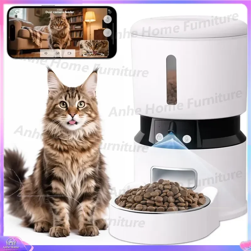 Smart Automatic Pet Feeder WiFi App Control Dog Cat Food Dispenser Dual Stainless Steel Bowls Programmable Timer Voice Record