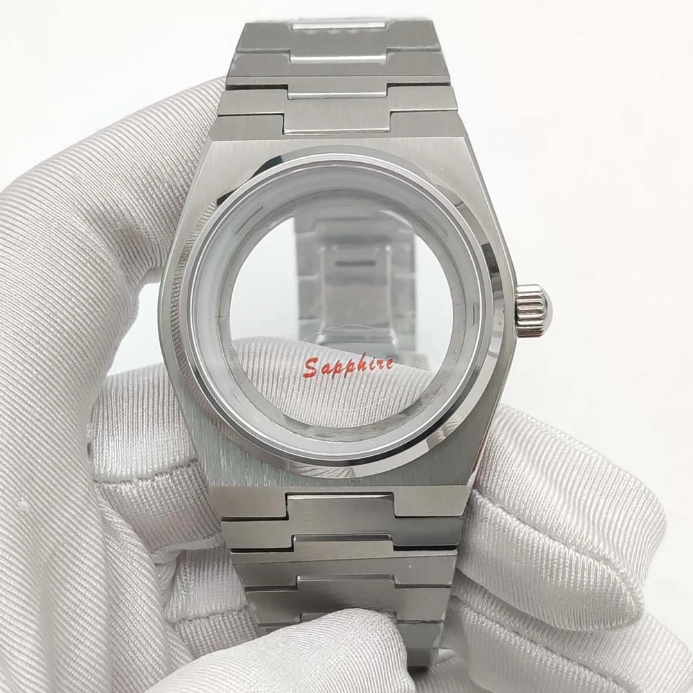 새로운 40mm 은빛 NH35 시계 케이스 탑 방수 사파이어 크리스탈 유리 NH35 자동 무브먼트 기계식 다이빙 시계