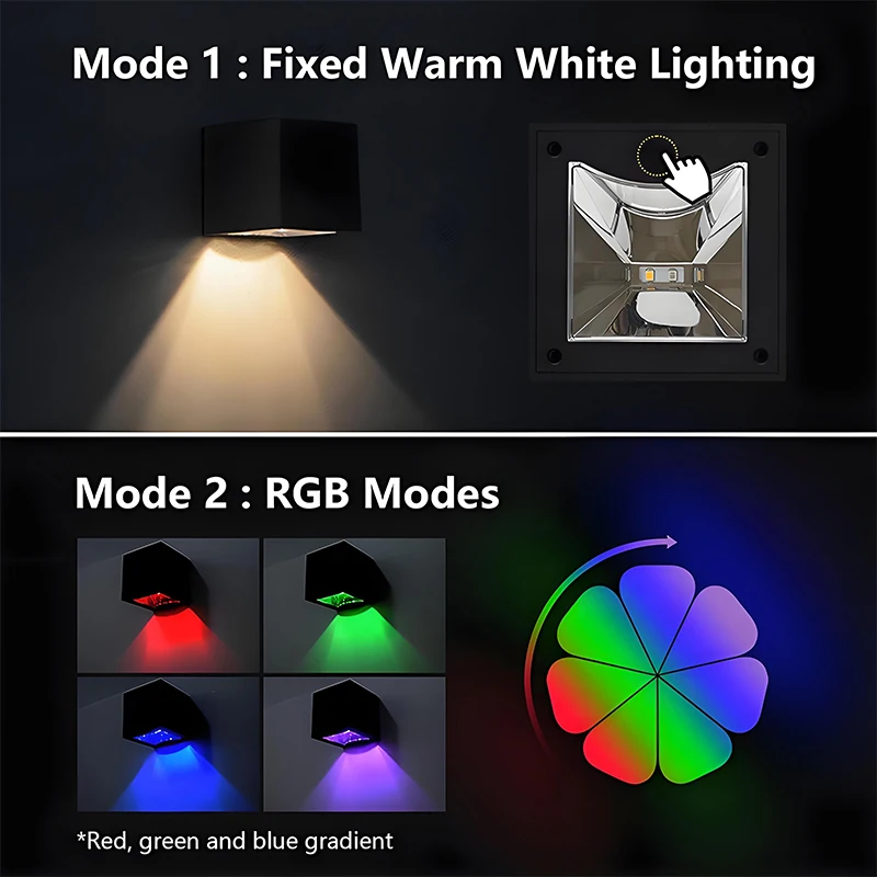 NEW Square Solar Wall Lamps Waterproof Warm&RGB 2modes LED Outdoor Spotlight for Garden Patio Fence Porch Solar Lights