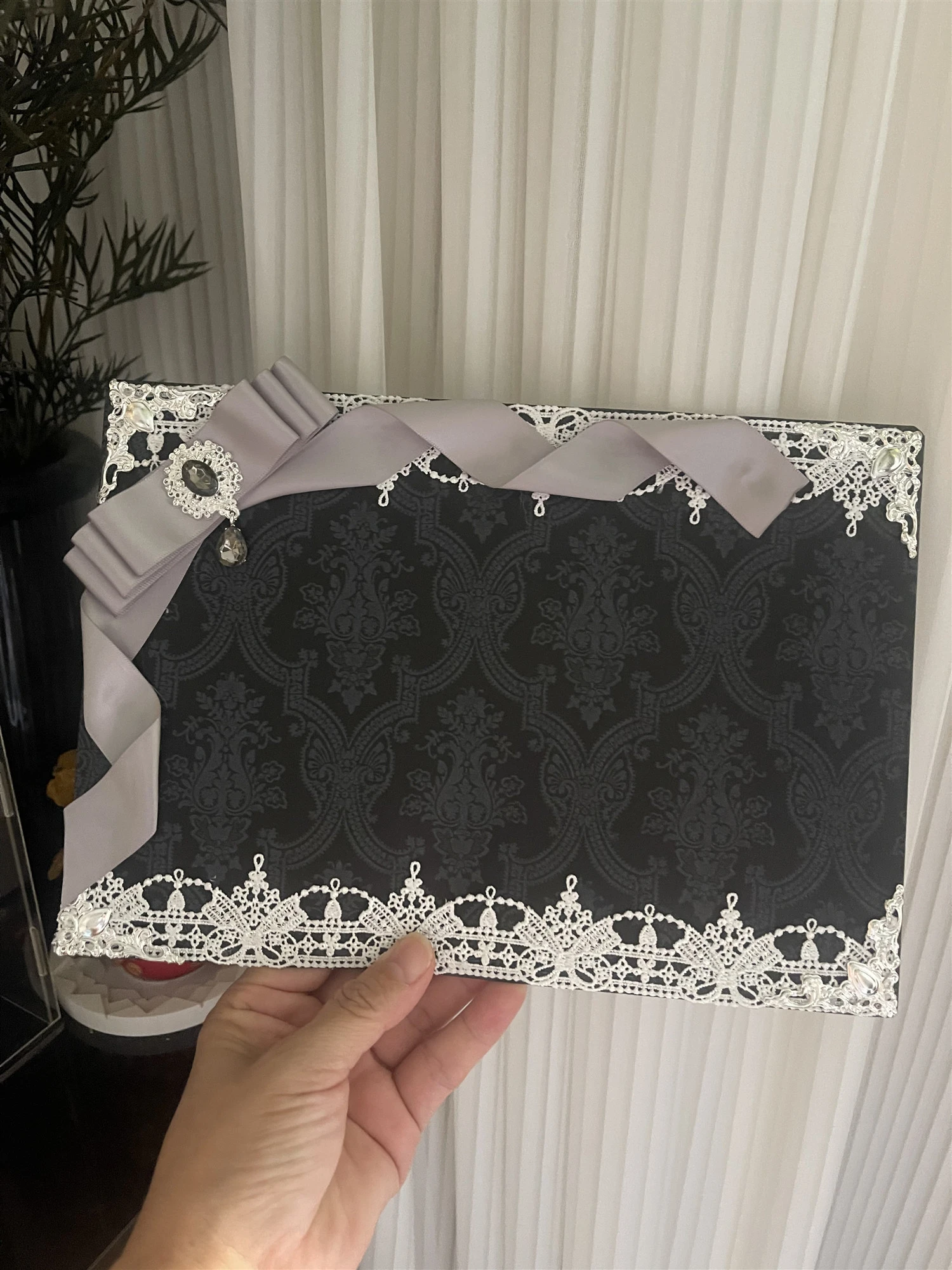 Gothic Style Black Vintage Insert Board Badge Organizer Board Hand Made Lace Backplate Badge Display Board Cosplay Ita Bag Frame