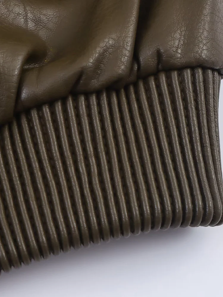 유럽과 미국 스타일의 가을 신상 여성 의류 다용도 인조 가죽 스탠드 칼라 긴팔 숏 재킷