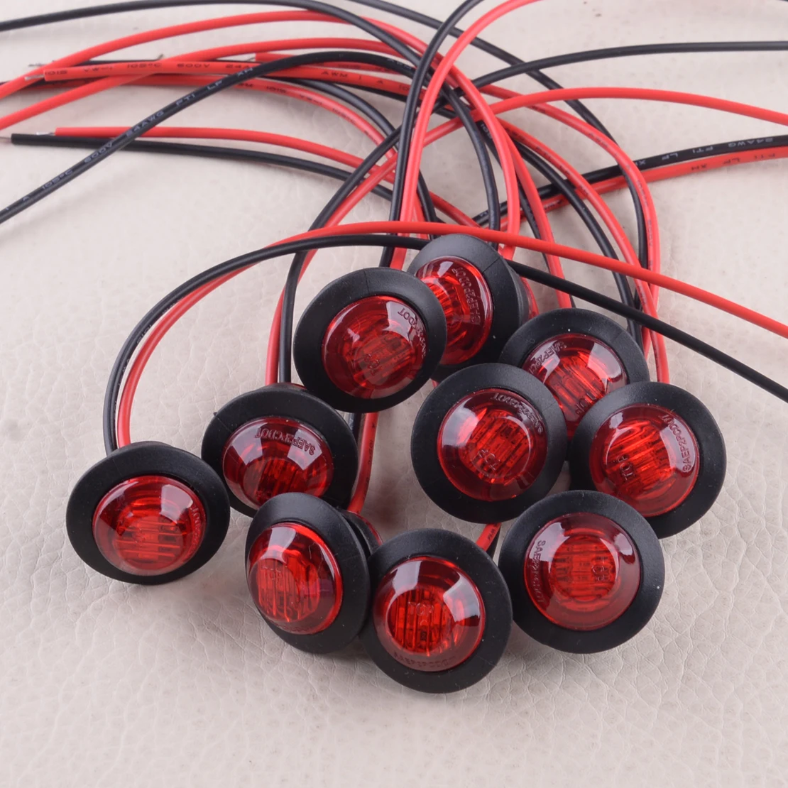 10pcs/Set Red Small Round Side Marker Indicator Lights Button Lamps 12V 3/4