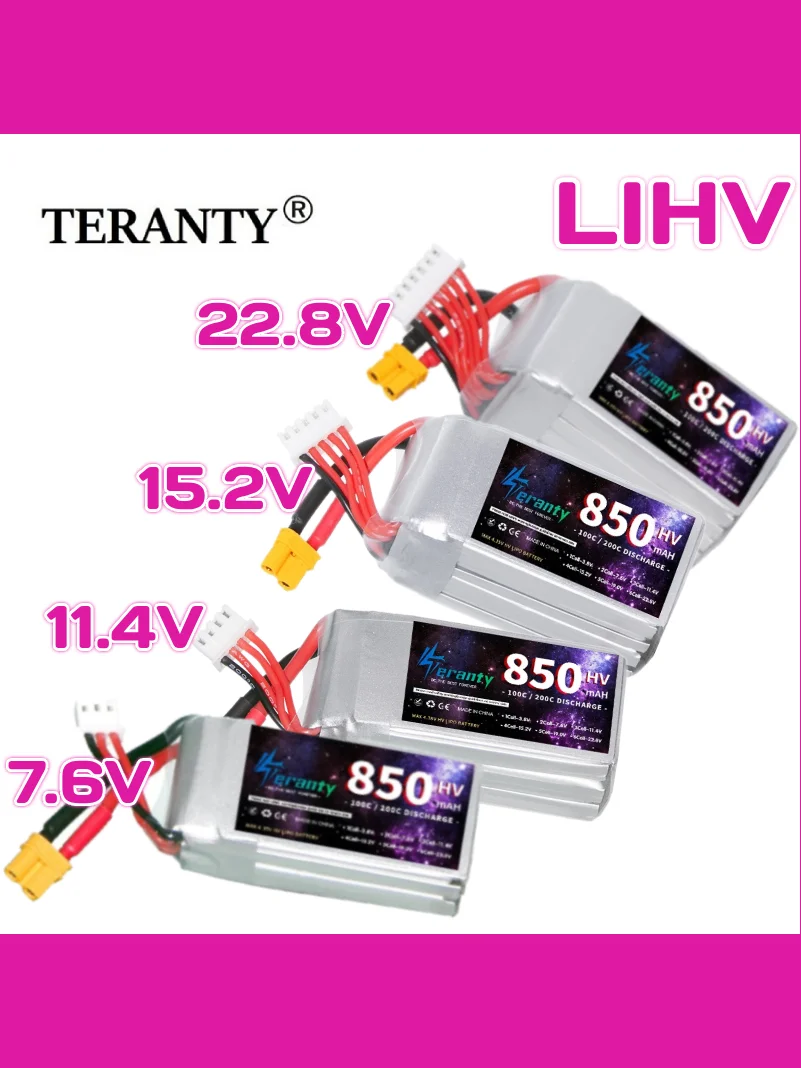 1 SZT. Bateria TERANTY HV 850mAh 2S 3S 4S 6S 7.6V 11.4V 15.2V 22.8V 100C LiHV Lipo do Drona RC Helikoptera FPV Toothpick — zdjęcie produktu 7