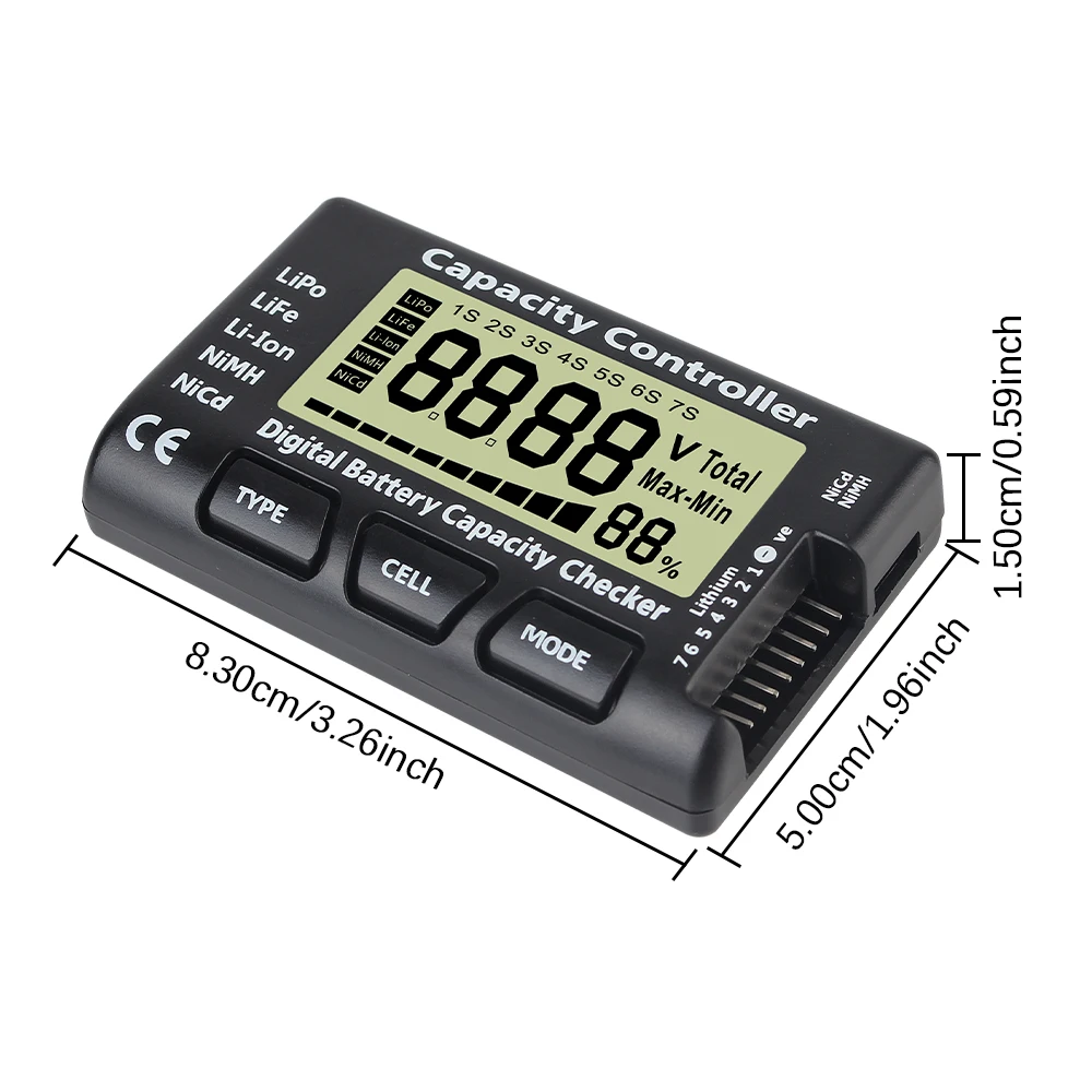 Battery Voltage Capacity Checker For Li-ion LiFe Nimh Nicd Lipo Batteries RC Cars Boats Power Battery Tester CellMeter 7 1-7S