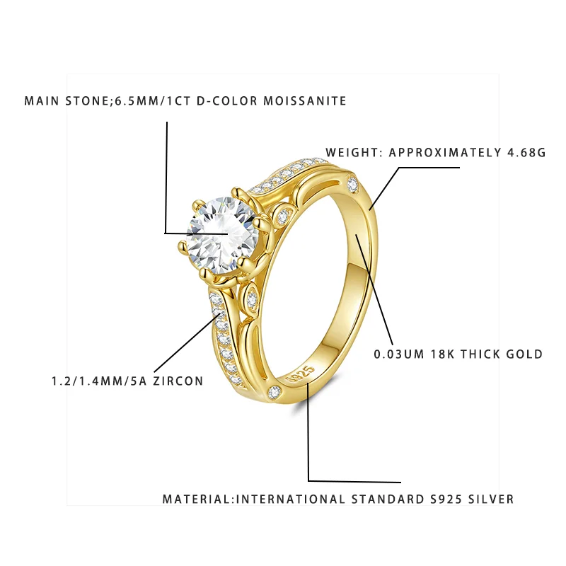 

Женское кольцо с муассанитом 1 карат D-цвета S925, серебро 18 карат, позолоченное, 5А, витое кольцо с цирконом, модные свадебные украшения