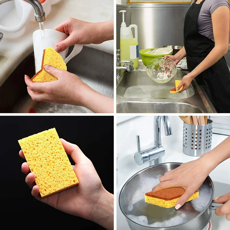 AS63-Natural Plant Based Scrub Sponge 8 Pack,Palm Fiber Scrubber Sponge With Non Scratch Biodegradable Compostable Sponges