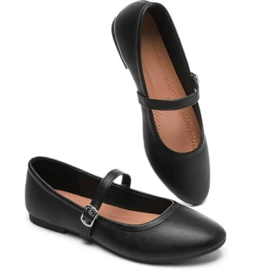 Zapatos Planos Mary Jane para Mujer, Zapatos de Vestir Tipo Bailarina, Plantilla de Espuma Viscoelástica, Cuero Sintético Suave, con Correa