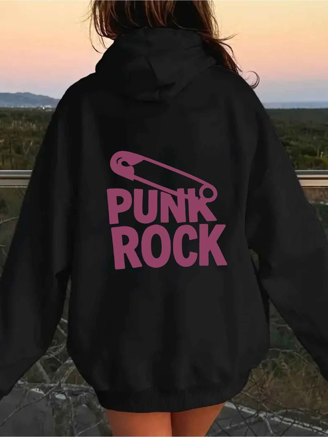 

Специальное продвижение! Элегантная женская одежда - спортивная рубашка с принтом "PUNK ROCK", пуловер с длинными рукавами и капюшоном