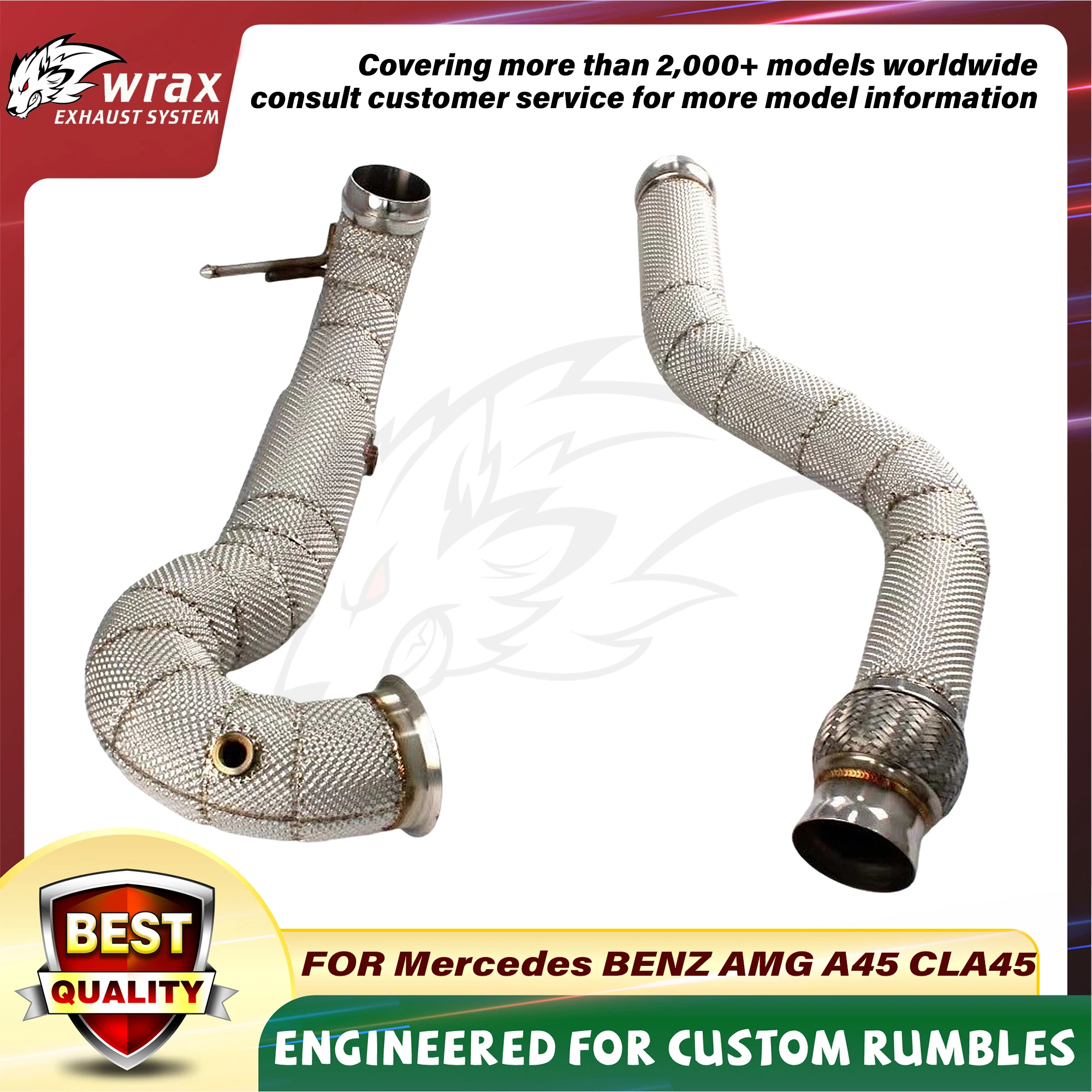 

WRAX SS304 Non-catalytic Downpipe for Mercedes BENZ AMG A45 CLA45 with Heat Shield Enhance the Exhaust Note Quality