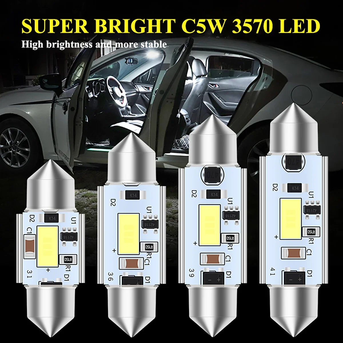 2pcs C10W C5W 3570 LED Canbus Festoon 31mm 36mm 39mm 41mm Car Interior Light Dome Reading License Plate Lamp High Power 12V