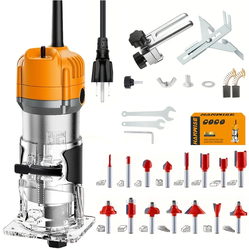 

HANWISE Compact 800W Wood Router, 35000RPM, Router Power Tool with 15 1/4 Inch Routers, Used for DIY Woodworking