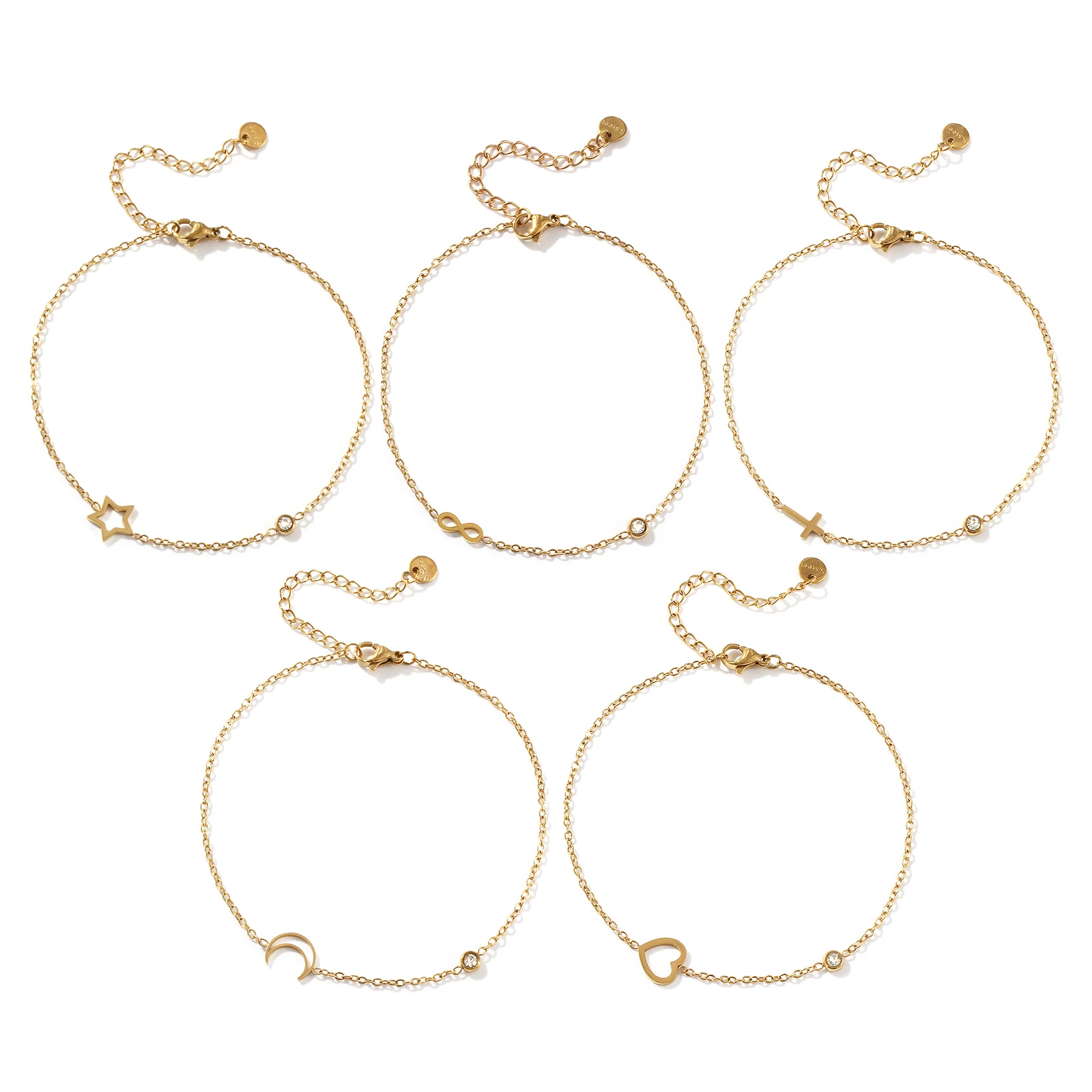 1pc 18K Gold Plated Anklet  Clear 304 Stainless Steel & Cubic Zirconia Link Cable Chain Anklet For Women Jewelry Gift 22cm  long