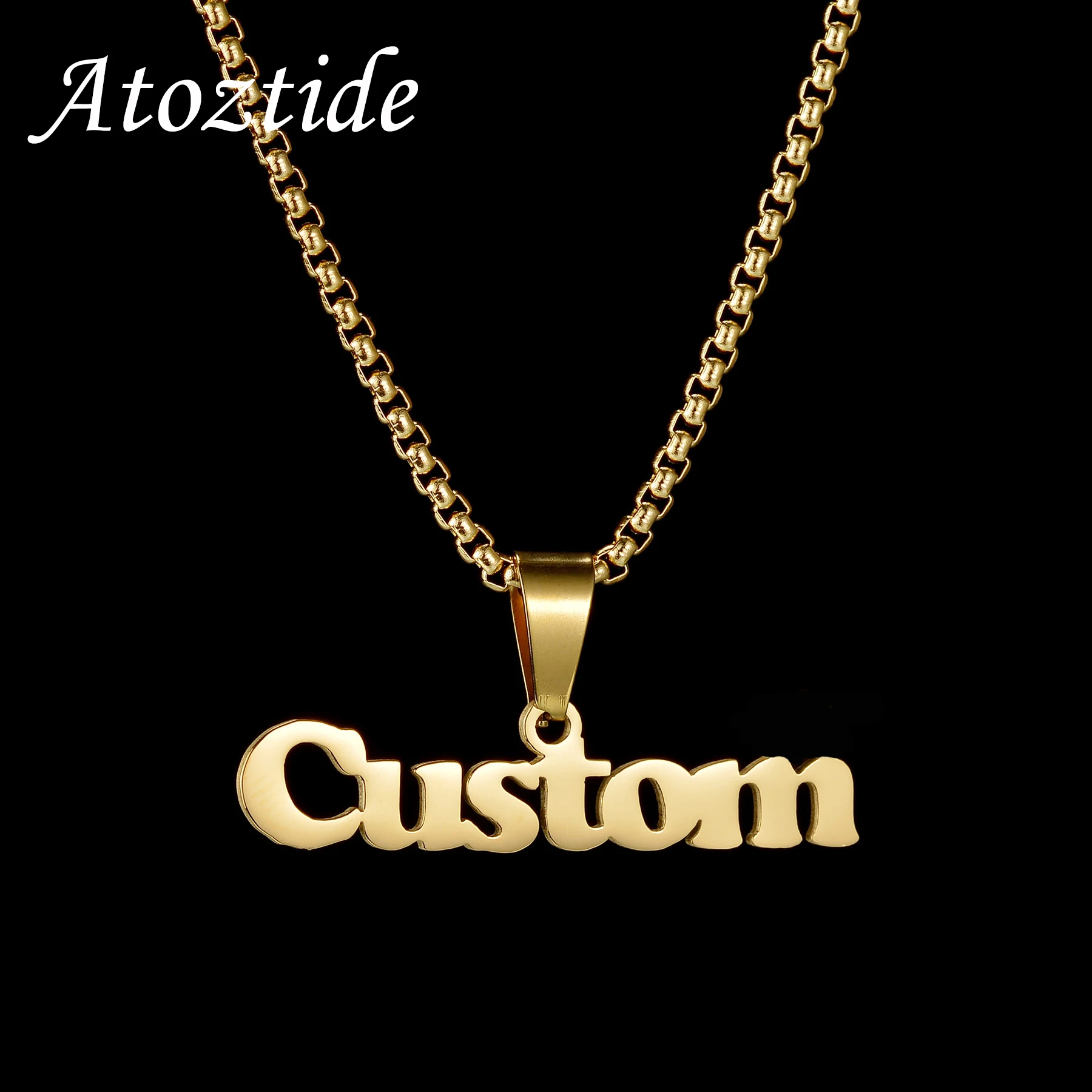 Atoztide Personalized Customized Big Names Pendant Necklace Stainless Steel Thick Link Chain for Men Women Jewelry Gift